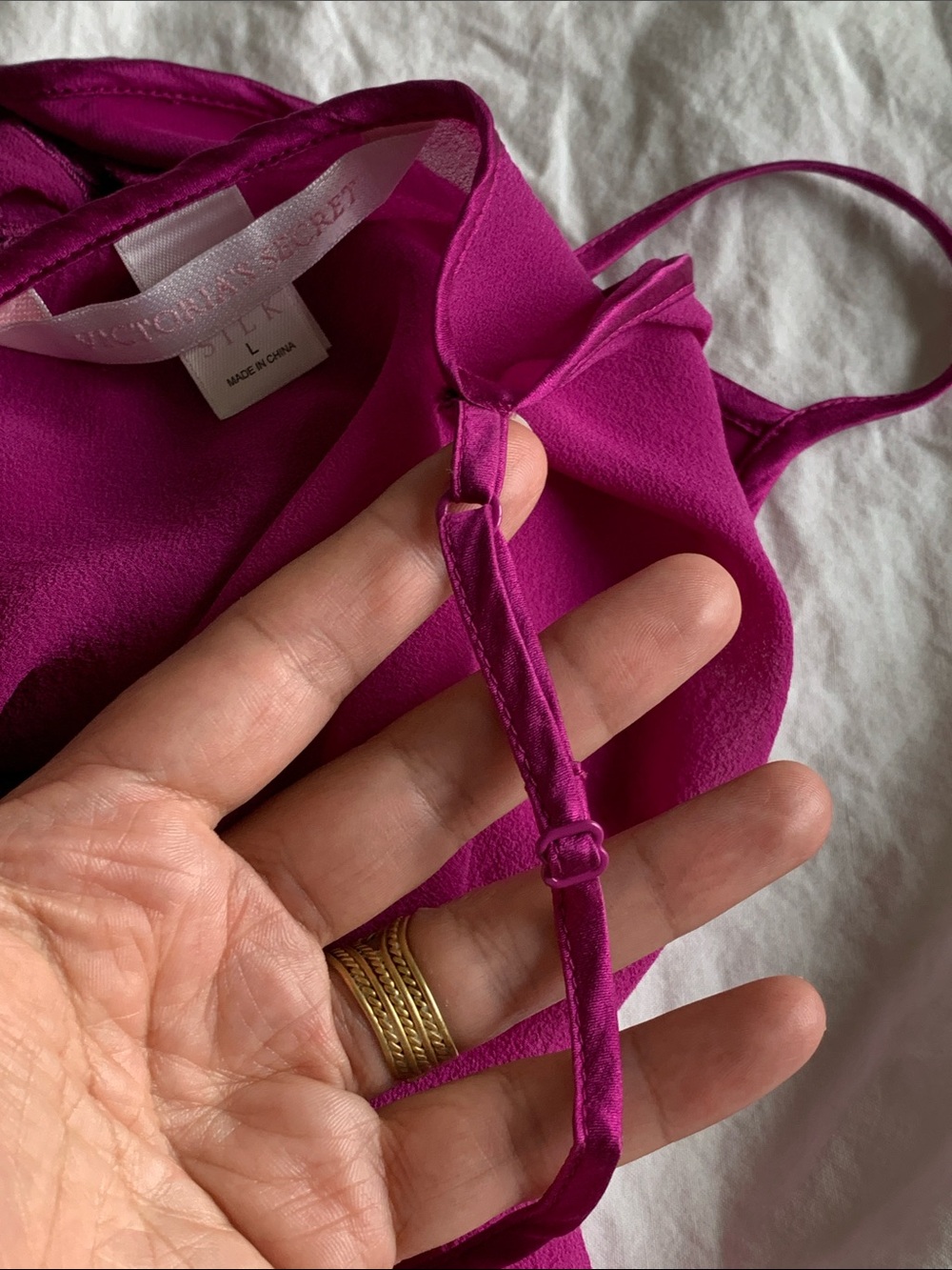 Vintage 100 silk Victoria's Secret Magenta Lace-Accent Slip Chemise/dress - Picture 13 of 16